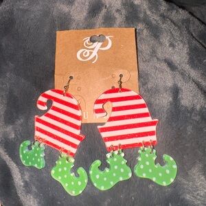 Plunder Festive Red and Green Striped Earrings